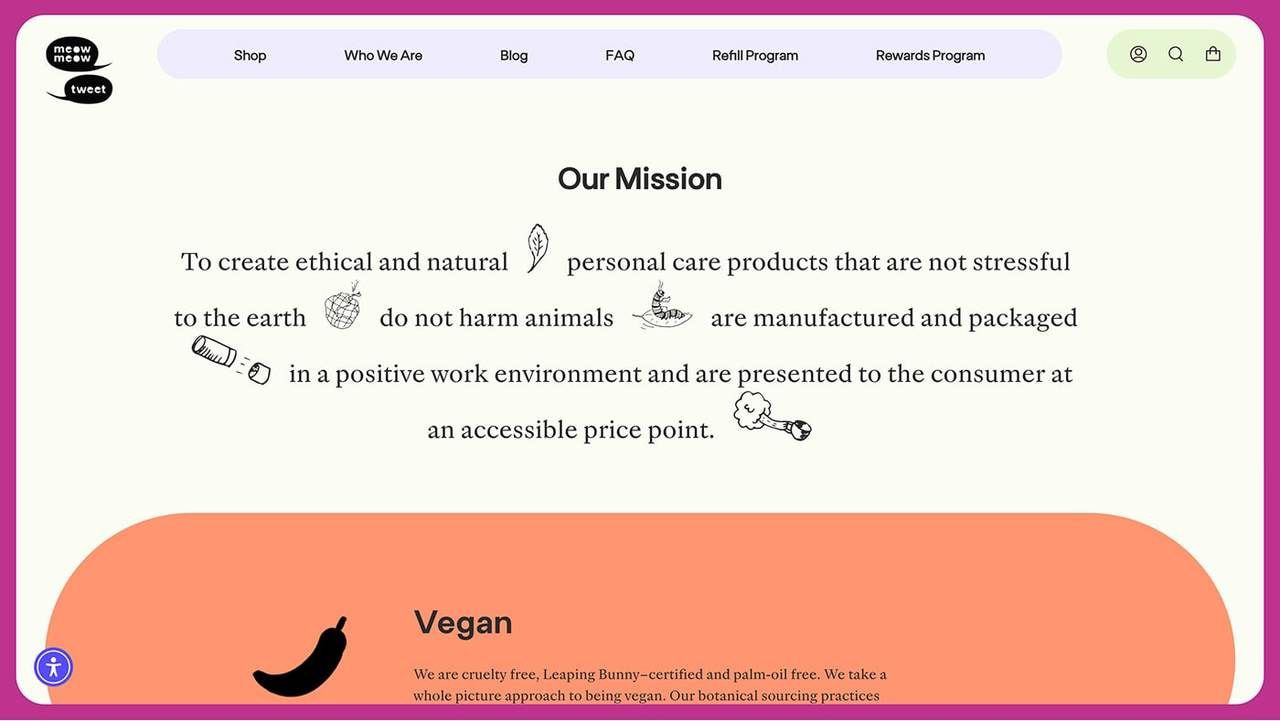 Screenshot of Meow Meow Tweet’s About Us page.